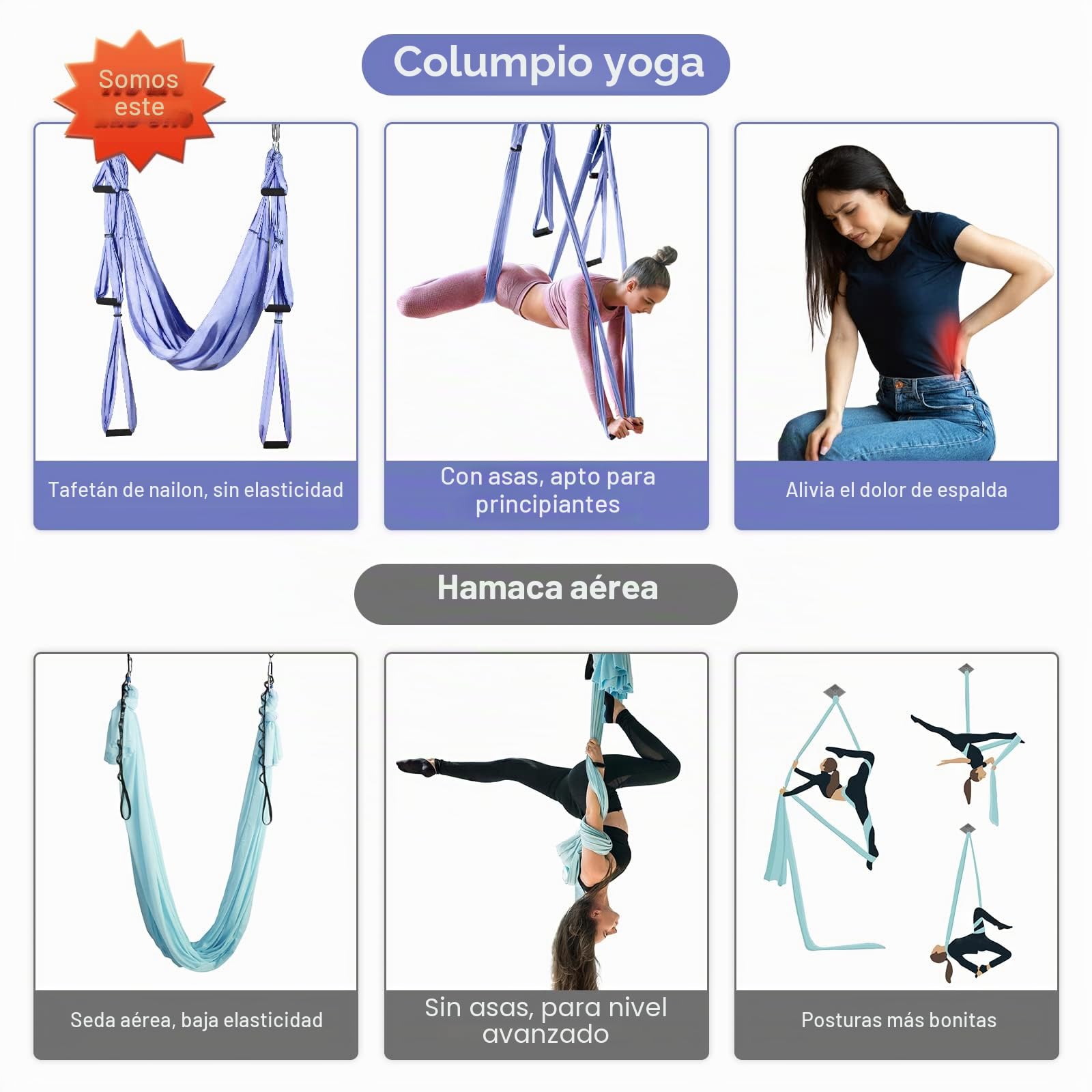 Leogreen Aerial-Yoga-Hängematte mit Befestigungsset, Hellviolett | Capacidad 300 kg Columpio Yoga Inversión Hamaca para Yoga Anti-gravedad, Nylon Tafetán