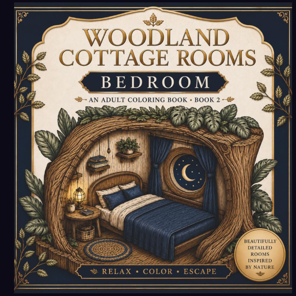 Woodland Cottage Rooms: Bedroom: 50 Enchanting Forest Bedroom Coloring Pages for Adults | Cozy Cottagecore Interiors (Woodland Cottage Rooms Coloring Book)