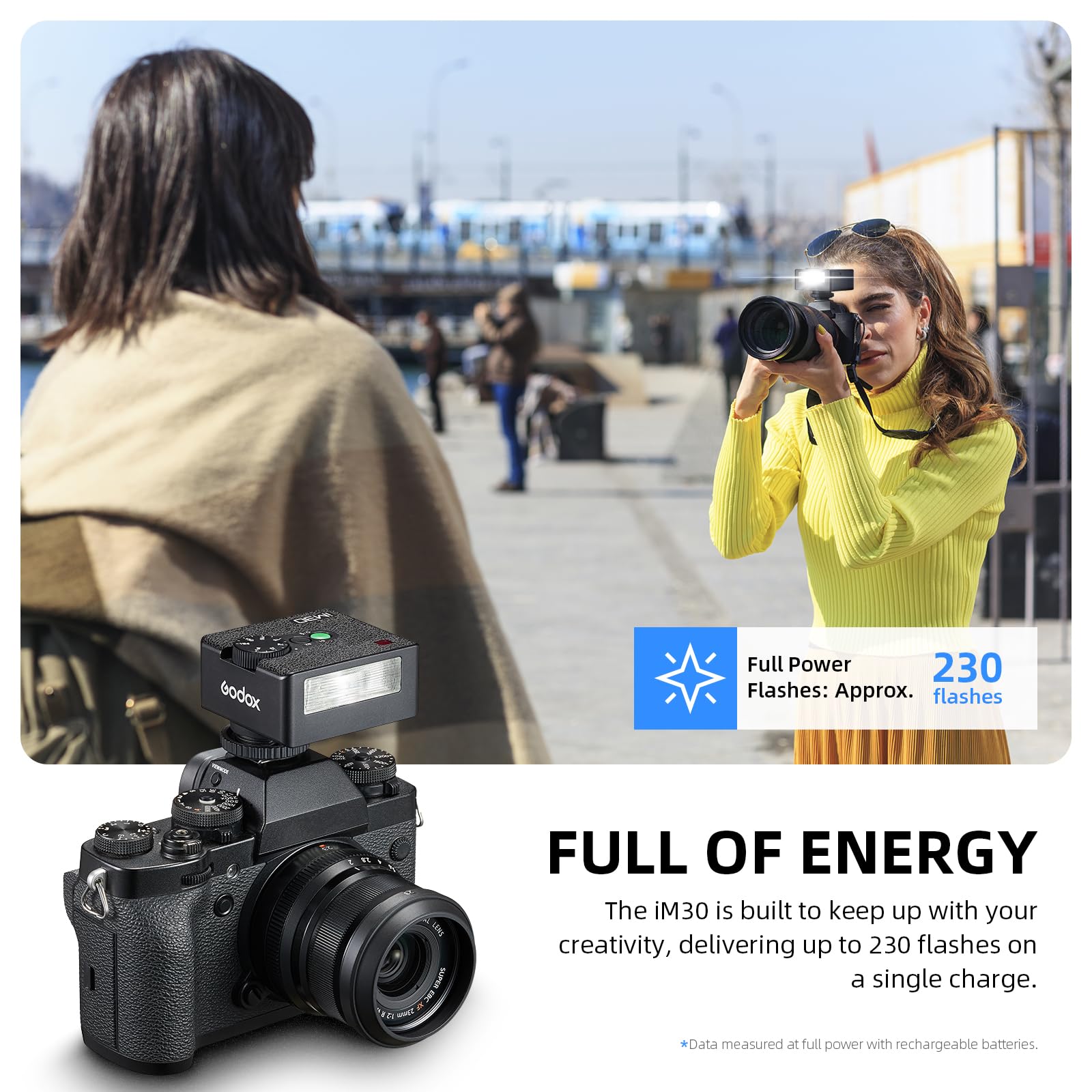 GODOX iM30 Mini Flash GN15 CCT 6500K Tempo di Riciclo 3.6s iFlash con 7 Livelli Potenza, On-Camera Flash Speedlite per Sony Canon Nikon Fuji Olympus Fotocamere
