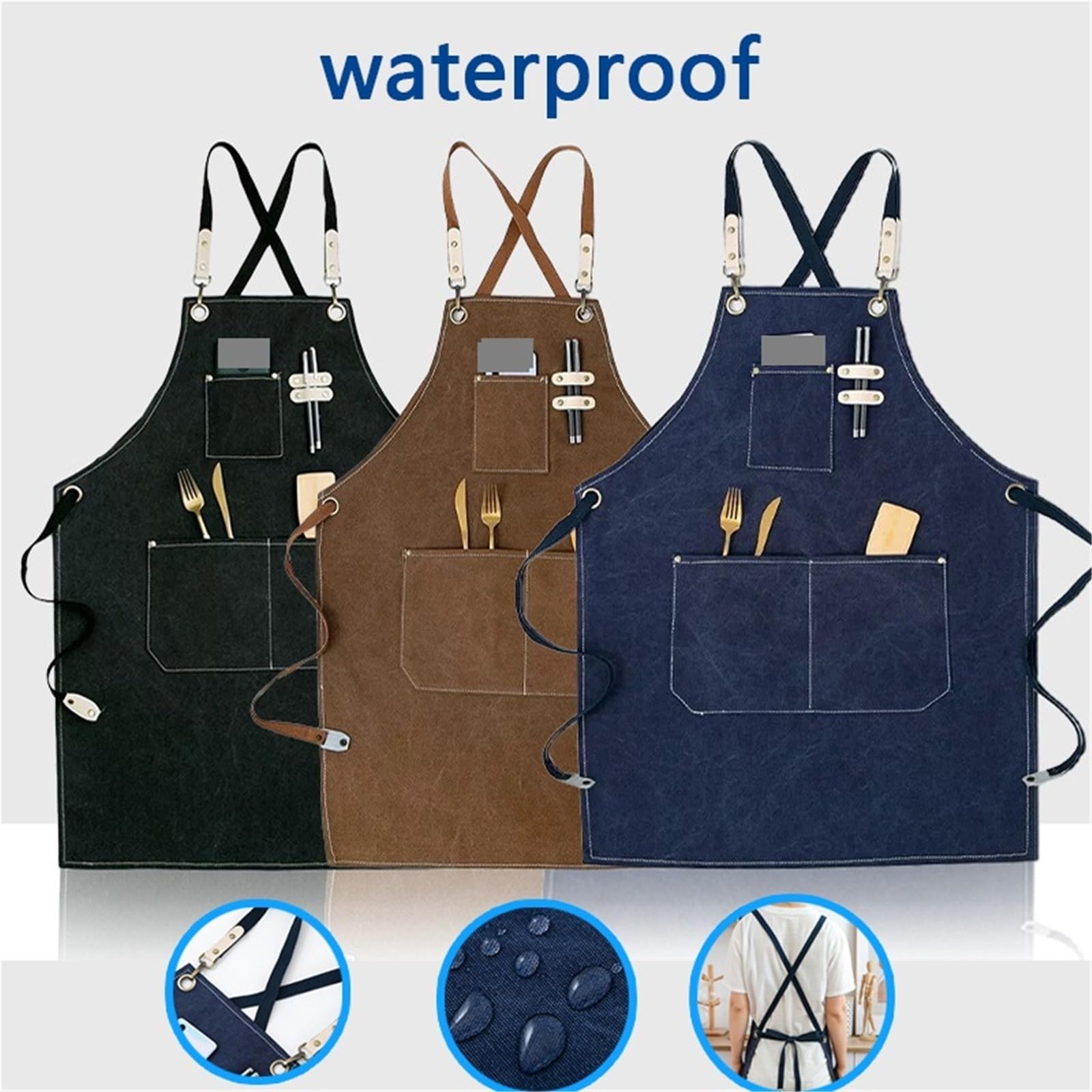 Avental de Ferramentas Delantal ajustable de 2 piezas for cocina, de lona gruesa, con bolsillos y espalda cruzada, for artistas, peluqueros y uniformes de trabajo. para Carpinteiro Jardim Pintor(Blue