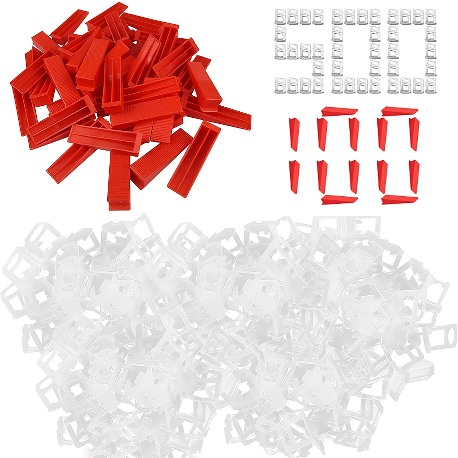 600 PCS 2mm Tile Leveling System, 500 Spacer Clips + 100 Wedges, Tile Installation Tool for Leveling Tiles in Living Rooms Offices Bathrooms