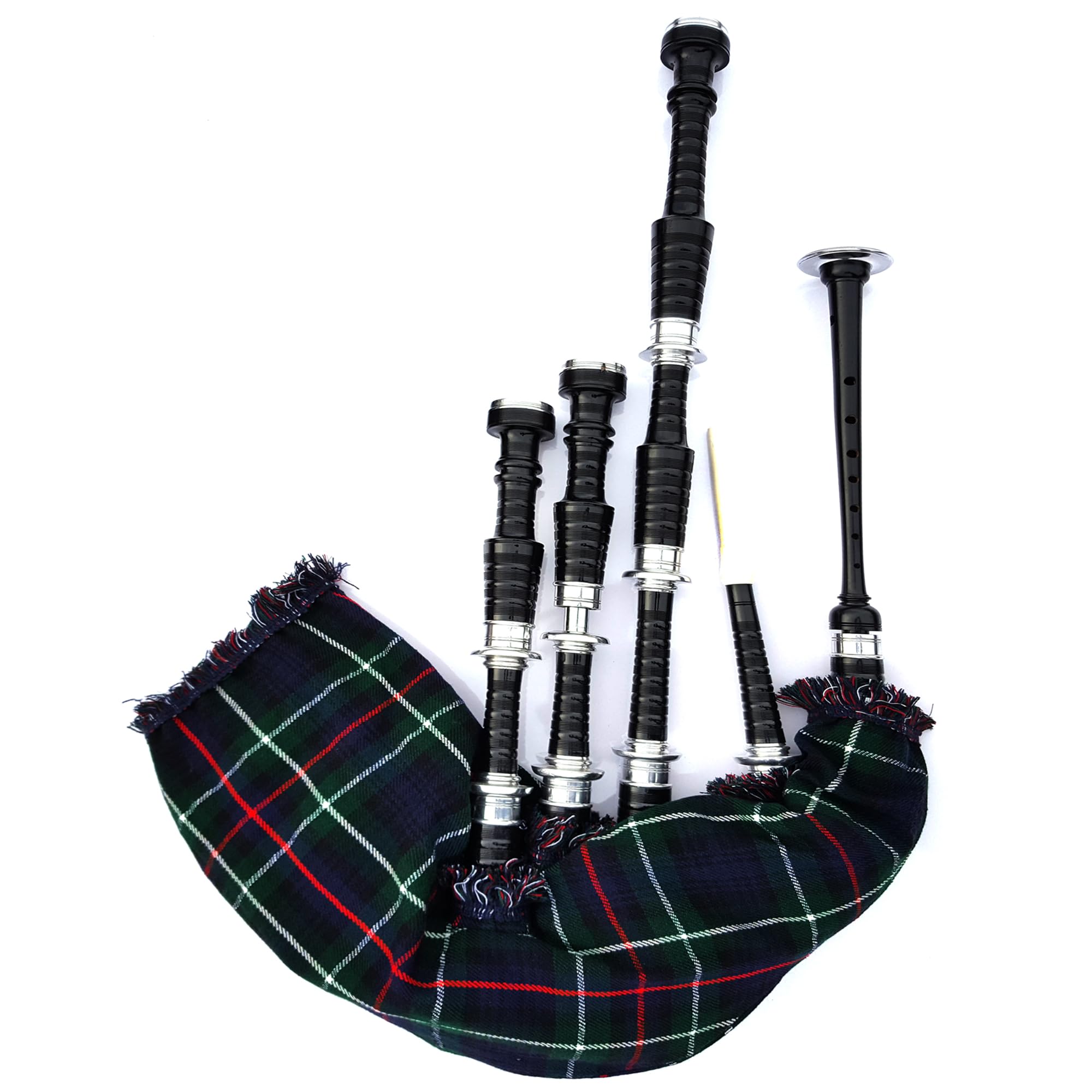 Tartacity Dudelsack-Set in voller Größe, traditioneller schottischer Hochland-Dudelsack, spielbare Tasche und Tutorbuch, schwarzes Palisander-Finish, MacKenzie Tartan-Einband