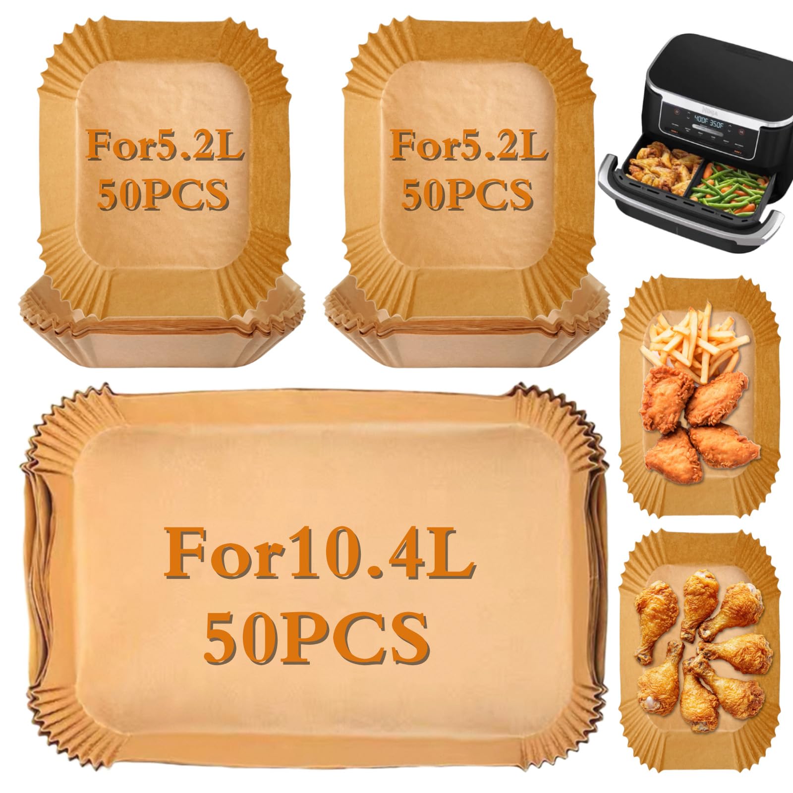 150 Pcs Papel para Freidora de Aire, Air Fryer Papel, Freidora Aire Dual Zone, Compatible con Ninja Flex Drawer AF500EU 10.4L, Hornear Espesante para Ninja AF500EU AF500EUCP