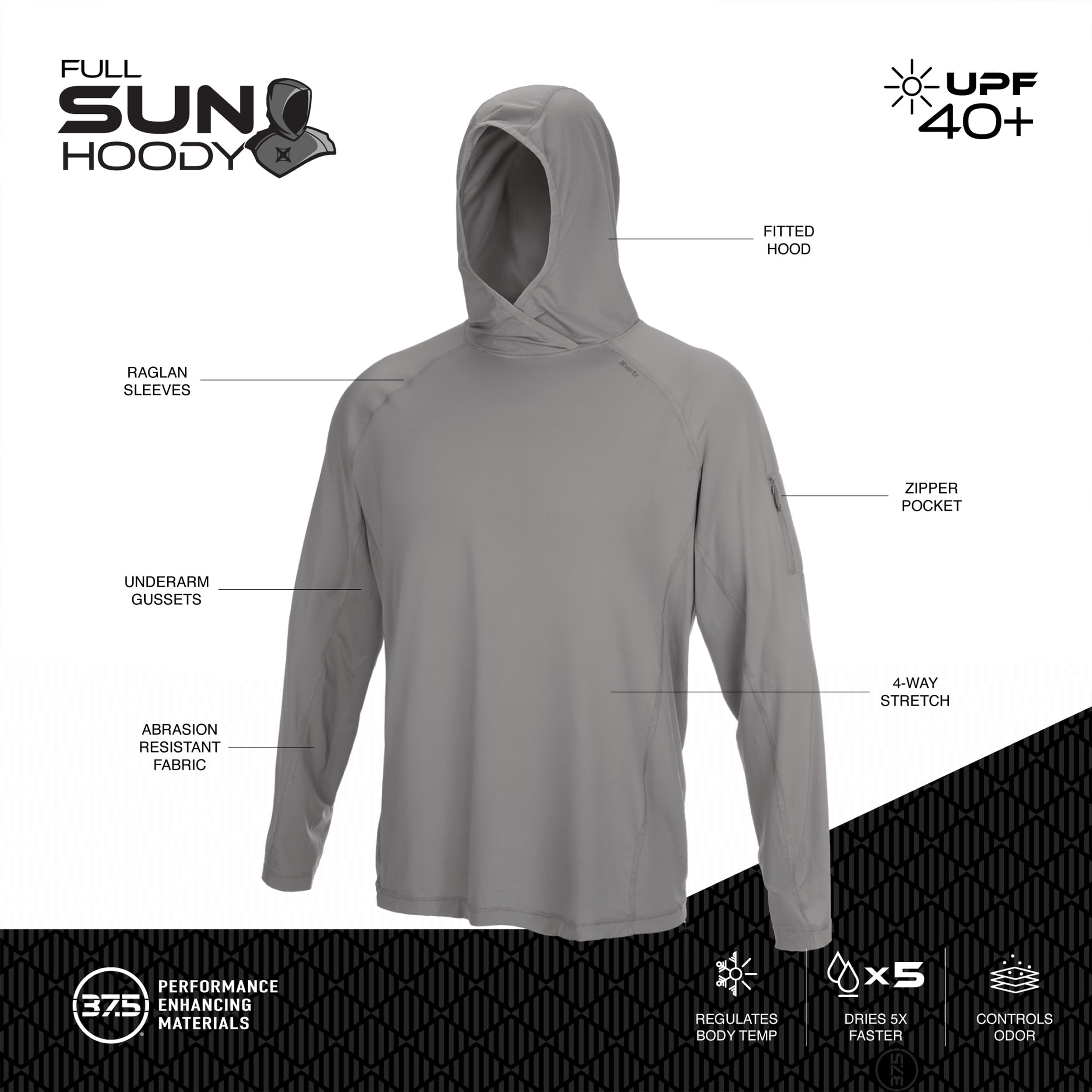 Vertx Herren Full Sun Hoody mit Schutz, Outdoor Performance Hoodie, Feuchtigkeitstransport, Schnelltrocknend