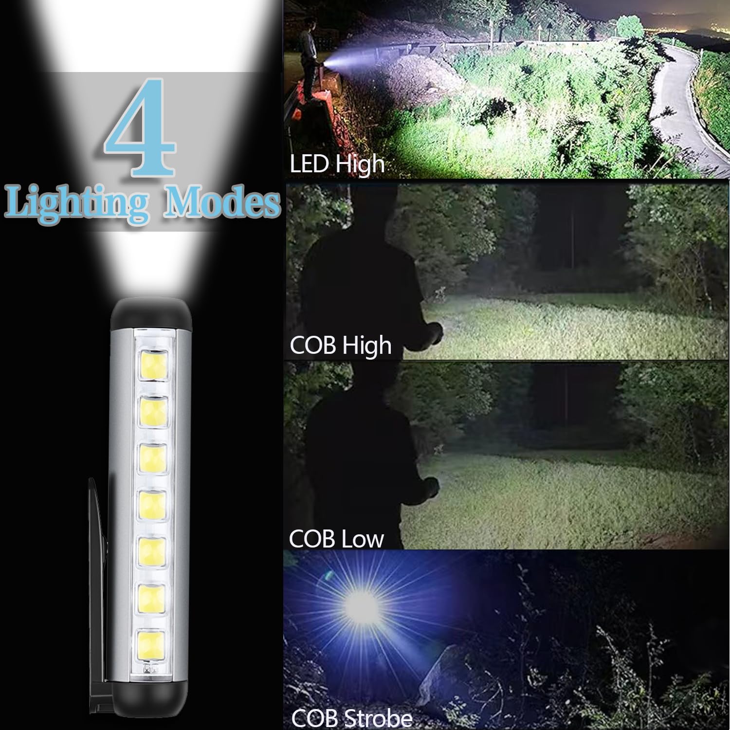 MODOAO 2-Pack High Lumens LED Flashlights - Zoomable, With COB Sidelight, 2000 Lumens Max For Camping & Emergencies