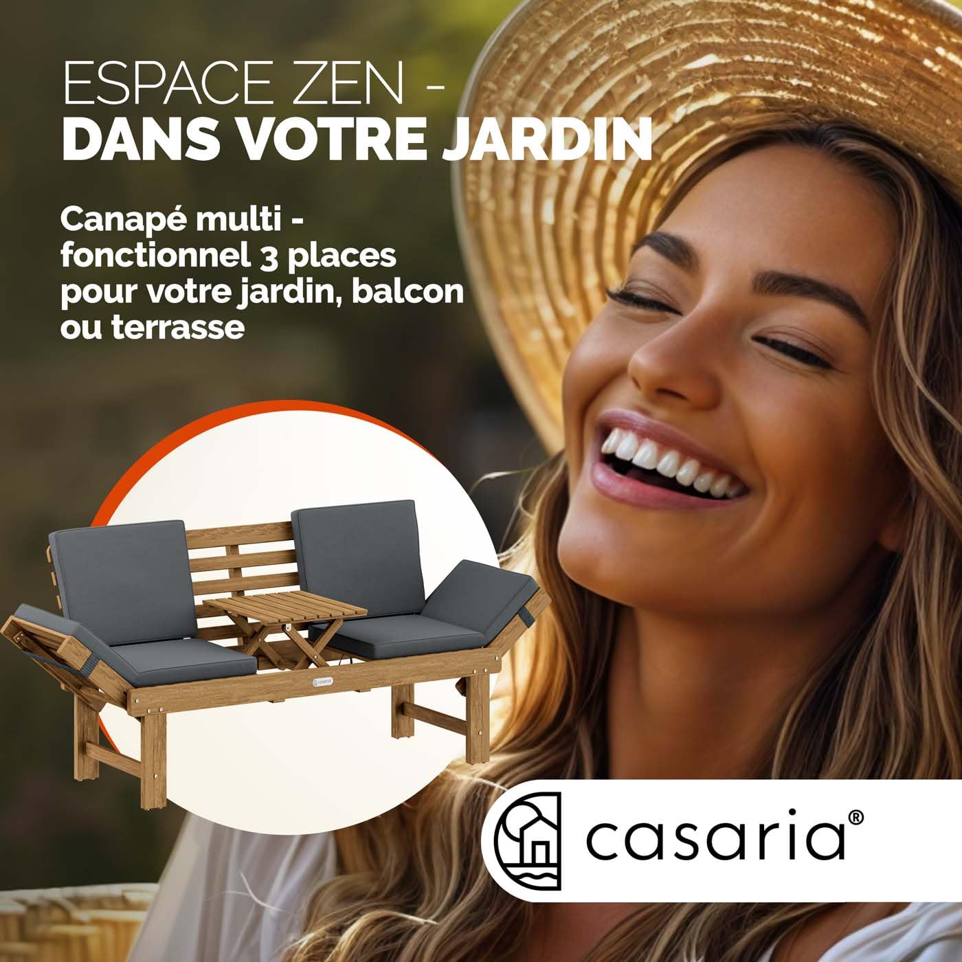 Casaria® Banc de Jardin en Bois avec Table 200x50cm résistant aux intempéries Pliable 3 Places Jardin Balcon Bain de Soleil