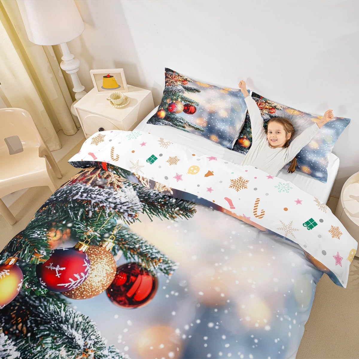 Christmas Bedding Merry Christmas Theme Comforter Cover for Girls Boys Kids New Year Presents Home Bedroom Decor Duvet Cover Teens Santa Claus Deer Youth Bedspread Winter Xmas Theme Quilt Cover