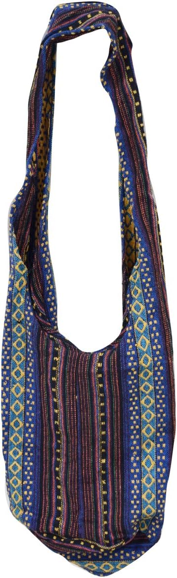 Thai Hippie Hobo sling crossbody bag Purse Original Thai cotton handmade Gypsy Boho Messenger Outdoor Travel School Laptop Bag(Blue-Brown)