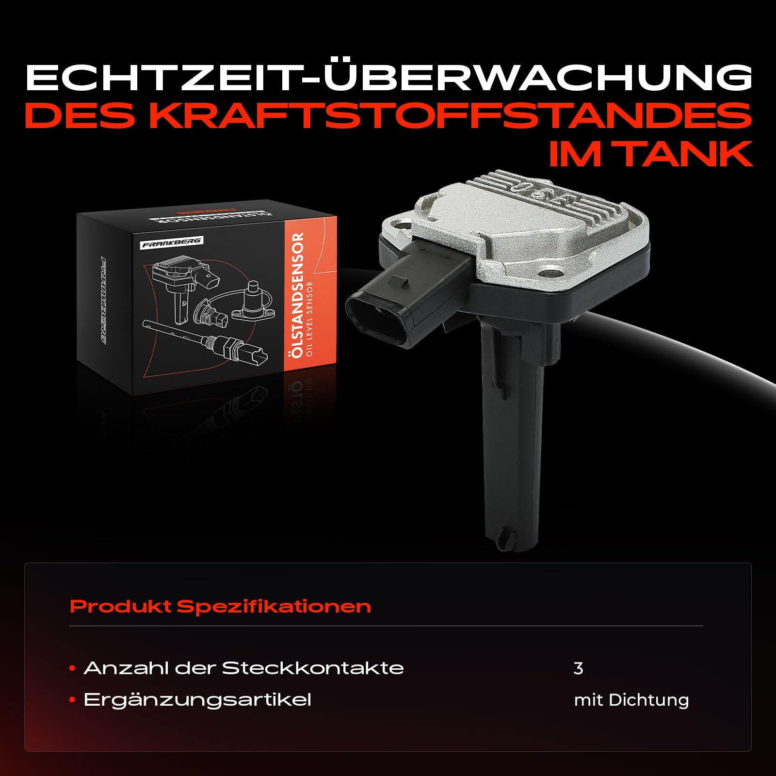 Frankberg 1x Ölstandsensor 3-Polig Kompatibel mit A4 8EC B7 A4 Avant 8ED B7 A4 Cabriolet 8HE A3 8P1 A6 4F2 C6 A6 Allroad 4FH C6 A6 Avant 4F5 C6 A1 8X1 8XK Replace# 06E907660