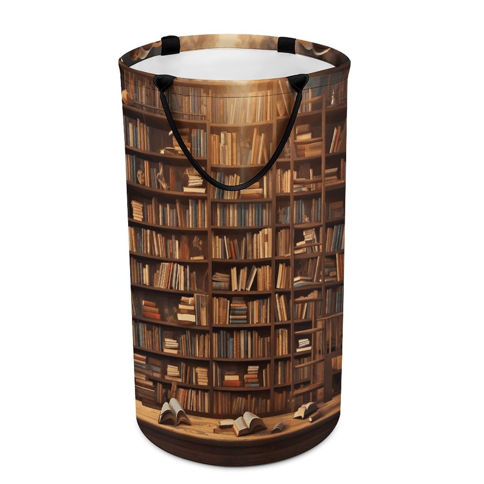 Books Laundry Hamper Waterproof Polyester Laundry Baskets Collapsible Dirty Clothes Storage Basket Clothes Hampers with Sturdy Handles for Travel Bedroom