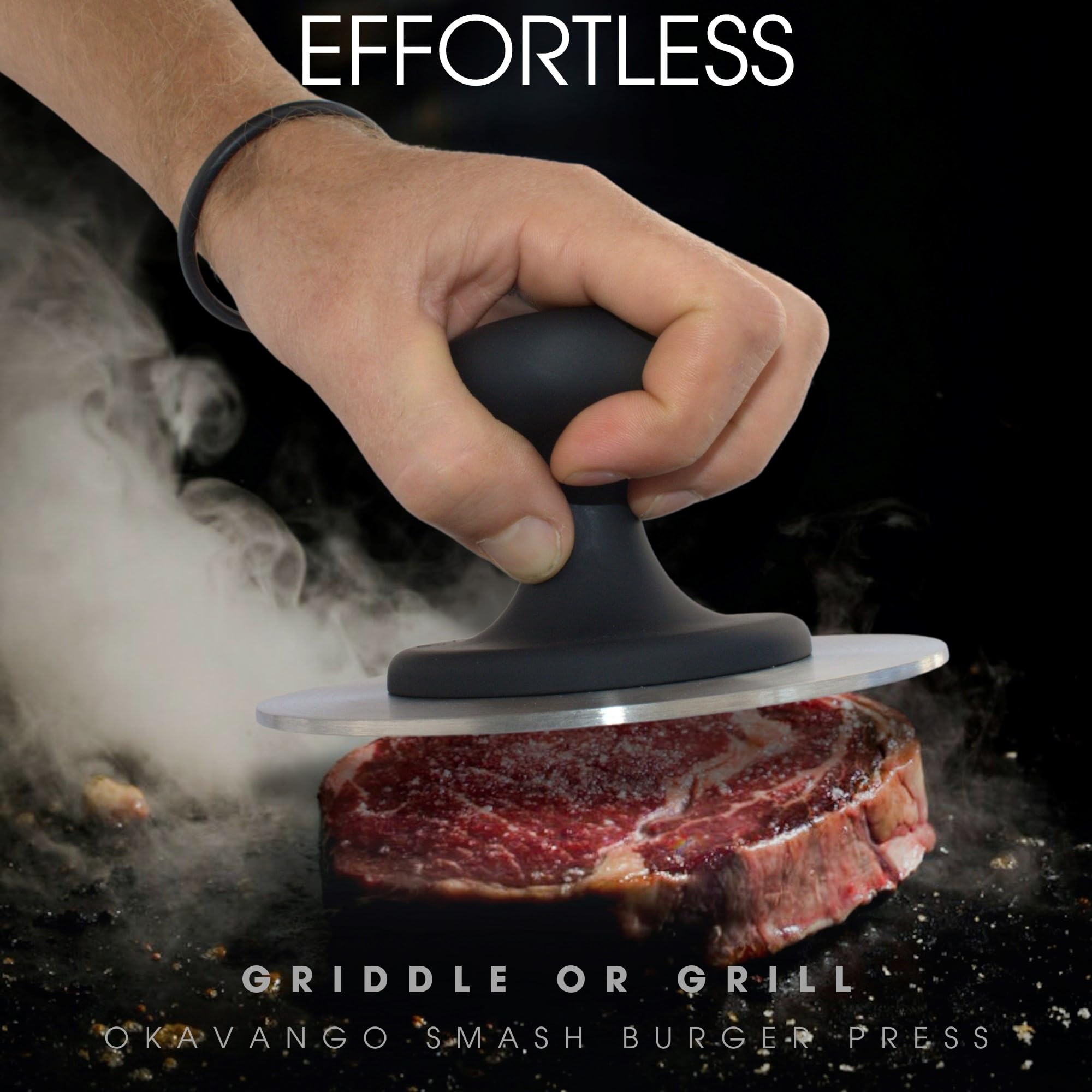 Okavango Prensa de hamburguesas Smash – Herramienta de trituración de hamburguesas para plancha y prensa de parrilla, prensa de hamburguesas de acero inoxidable duradera para hamburguesas
