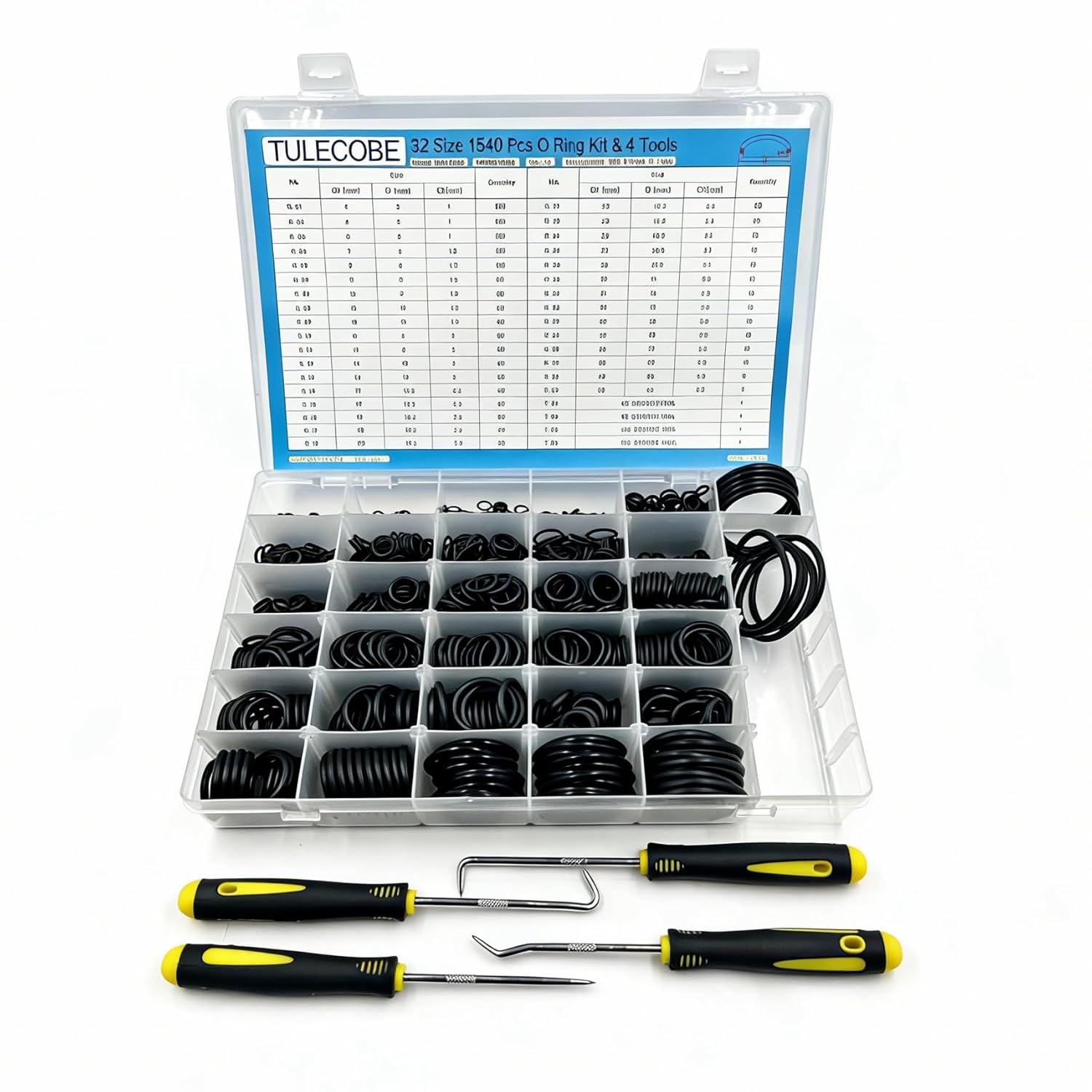 32 Size 1540 Pcs Universal Metric Nitrile Rubber(NBR) O Ring Assortment Kit & 4 Tools for Various car Auto Hydraulic Faucet Plumbing Pressure Washer Air or Gas Sealing Repair Home Repair
