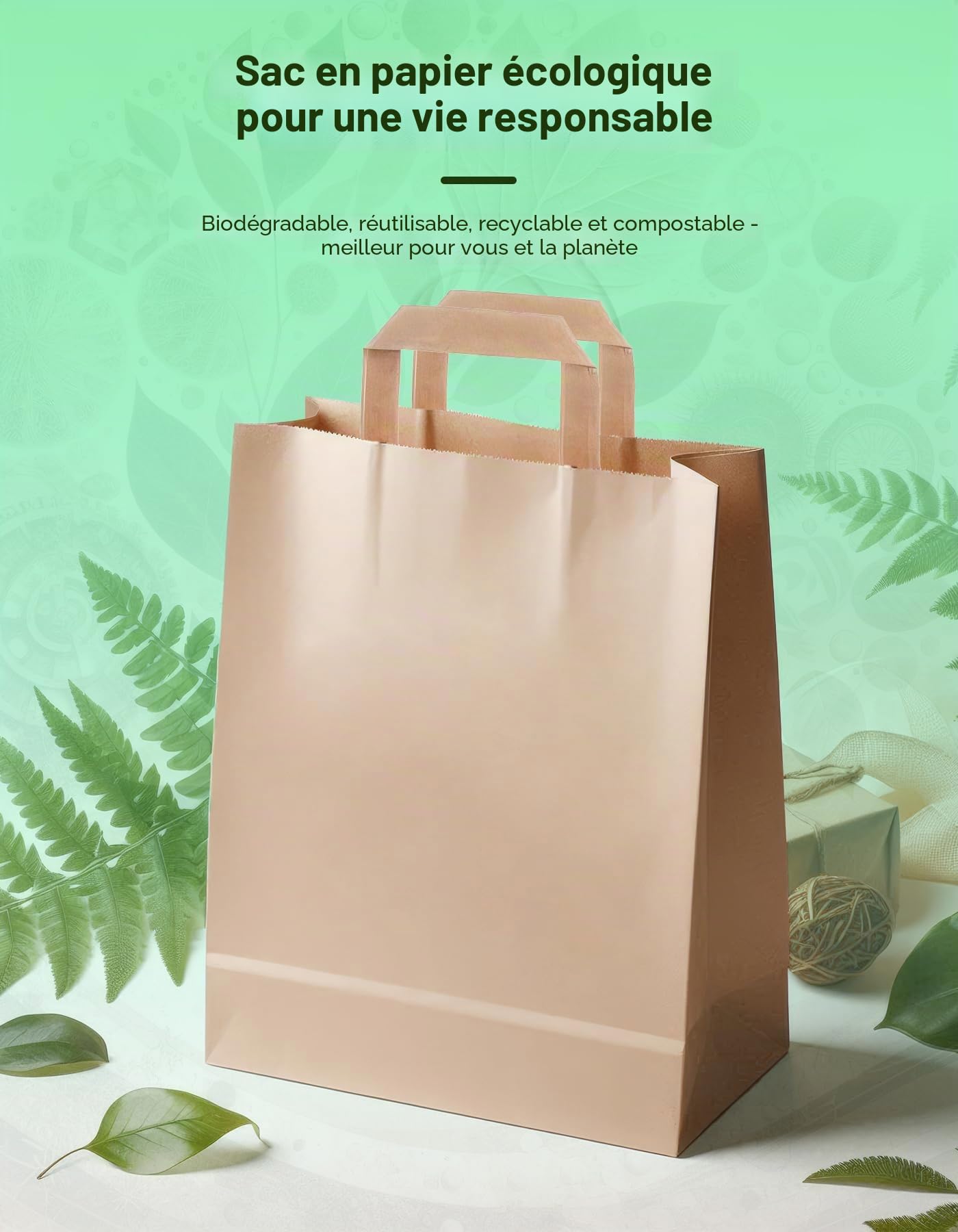 Lot de 25 grands sacs en papier kraft marron avec poignées - 30 x 25 x 12 cm - Idéal pour le déjeuner, les cadeaux et le stockage