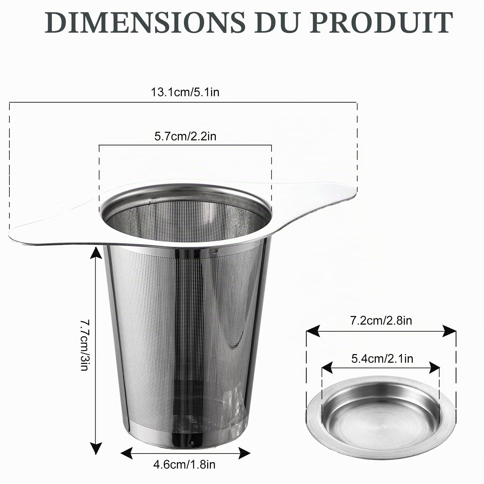 2PCS filtre a the avec Poignées & Couvercle, infuseur à thé, filtre the pour tasse, passoire à thé, thé infuseur, infuseur thé tasse, pour Mug/Tasse/Théière/Verre.
