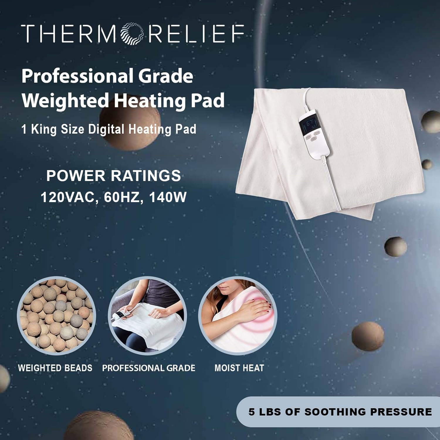 ThermoRelief - Cuscinetto riscaldante a umido con spegnimento automatico per crampi e mal di schiena, extra caldo, per terapia del calore digitale di grado medico (peso king size)