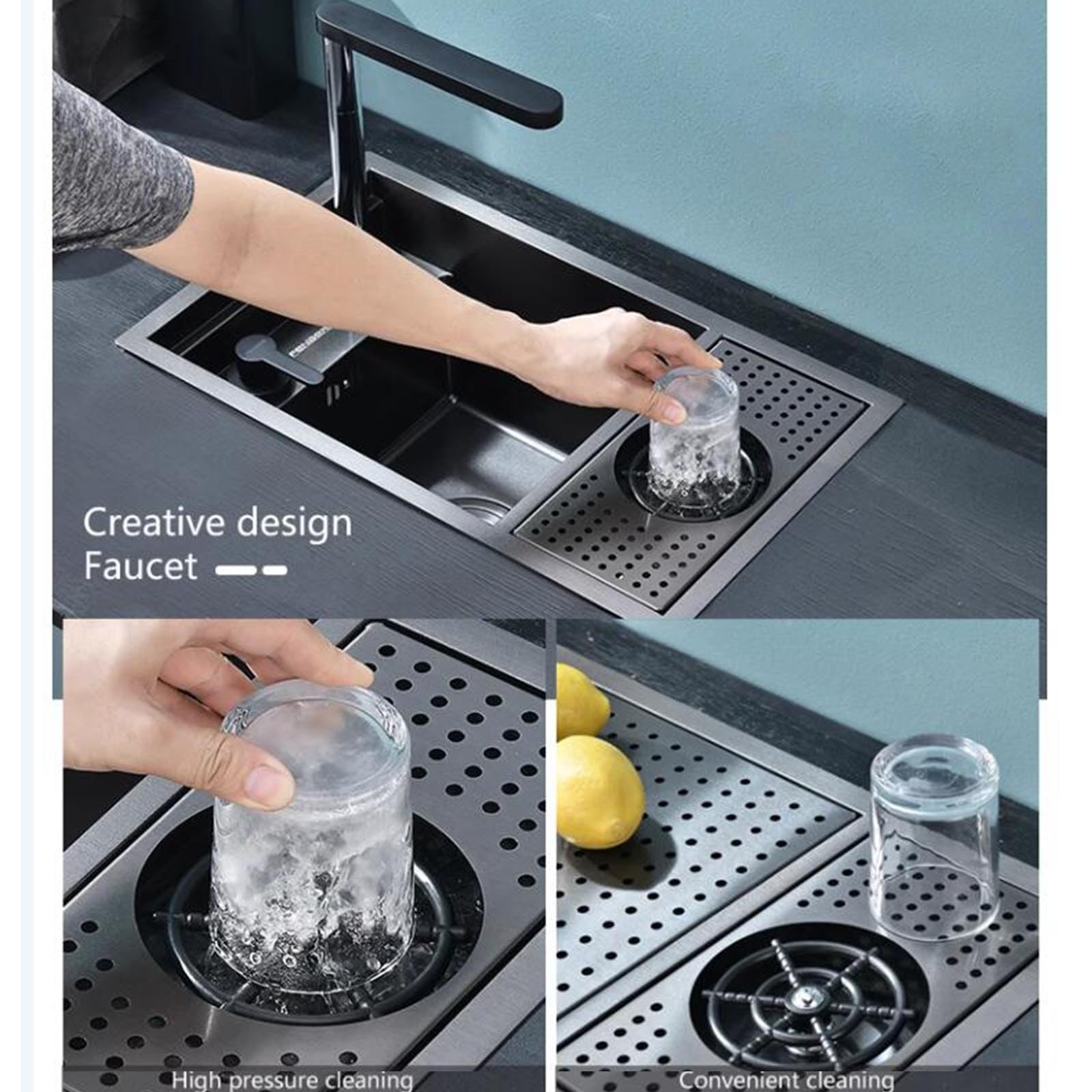 Verstecktes Spülbecken für gewerbliche Küchen, Siphon-Spüle mit Tassenspüle, Faltbarer Wasserhahn für Cafés, Bars, Wohnmobile, Aufsatzwaschbecken