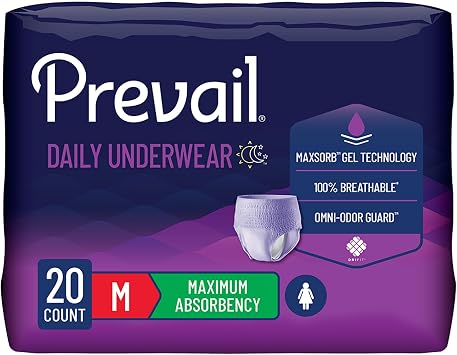 Prevail Daily Underwear Disposable Underwear Female Pull On with Tear Away Seams Medium, PWC-512/1, 60, 20 Ct