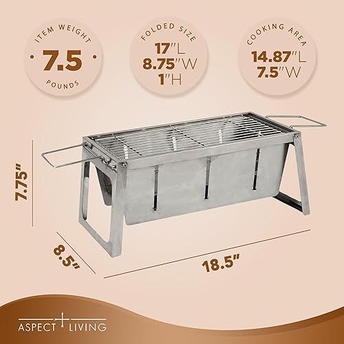 Miniatura 4 de Parrilla portátil de carbón de acero inoxidable  Diseño plegable para barbacoas al aire libre, camping, portón trasero y viajes  Construcción