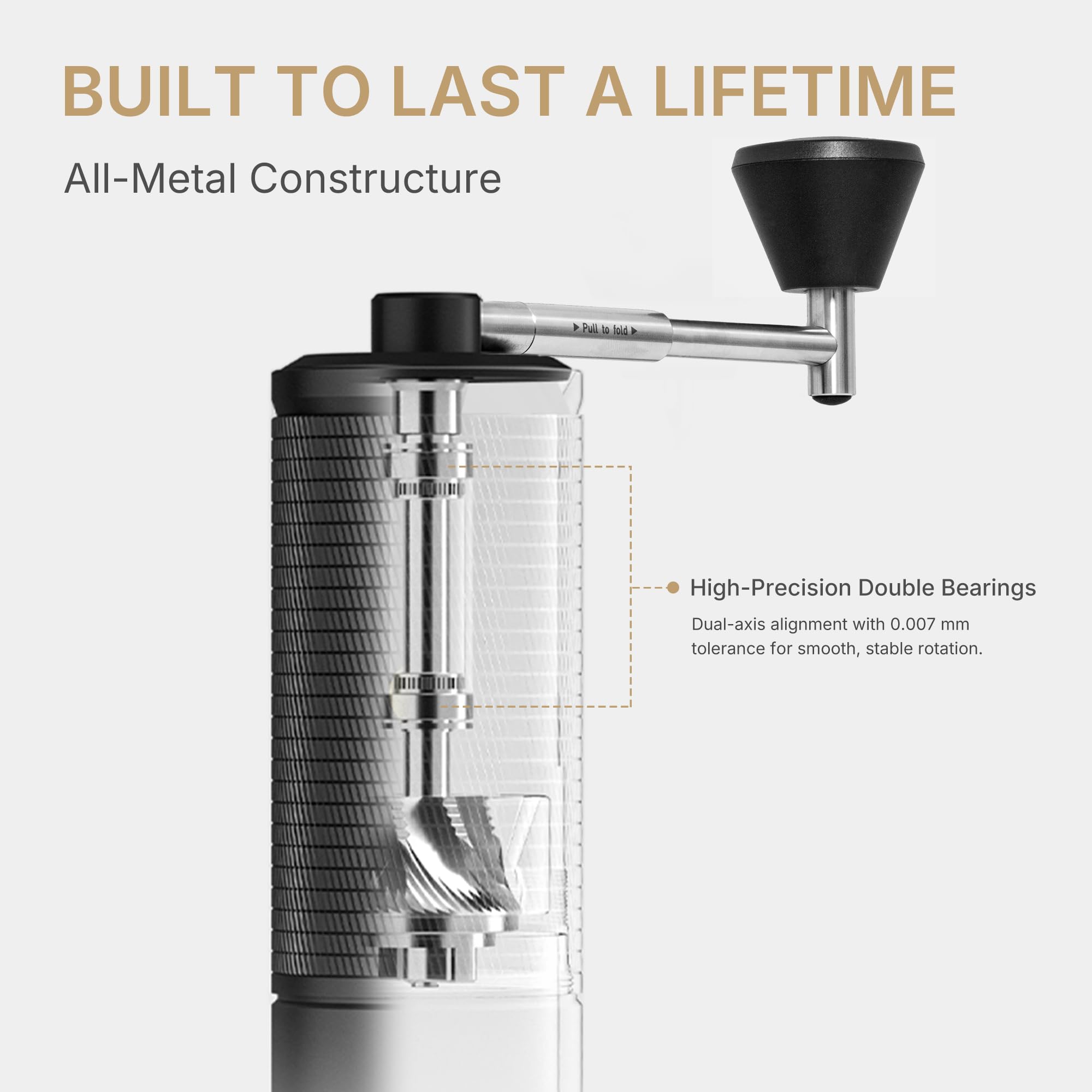 Timemore C5 ESP PRO - Moulin à café manuel - 50 niveaux réglables - Broyeur en acier inoxydable de 42 mm - Avec poignée pliable - Entièrement en métal - Pour expresso, presse française et pour-over