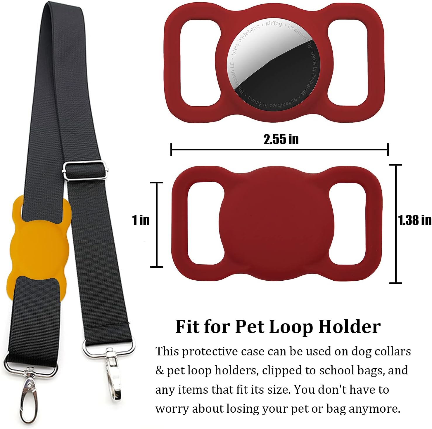 Protective Case Compatible for Apple AirTag 2021, 1 Pack Soft Silicone Dog Cat Collar Pet Loop Air Tag Holder Accessories, Lightweight Anti-Scratch Anti-Lost Shockproof(WineRed 1Pack)