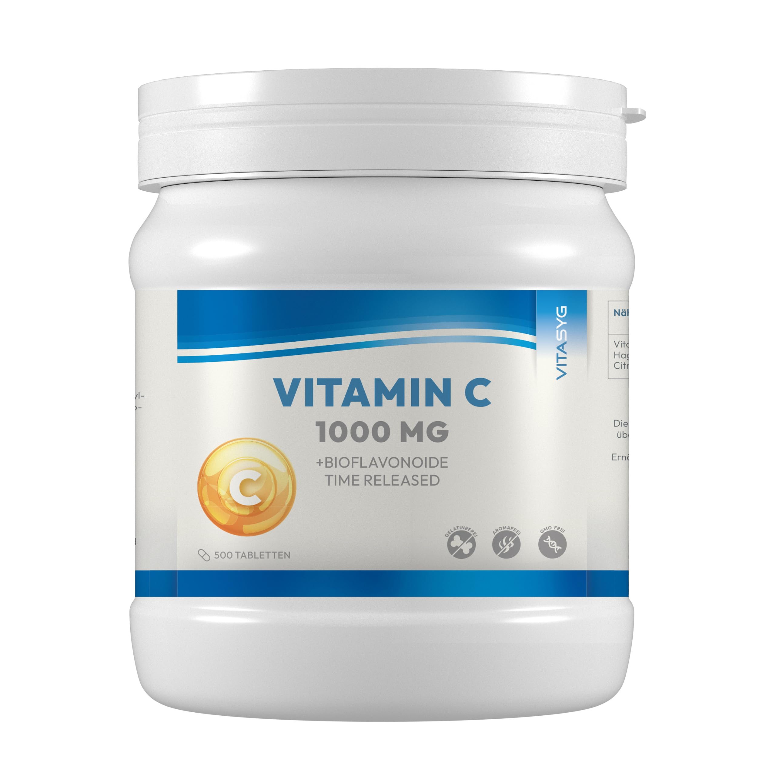 Vitamin C 1000mg - 500 Tabletten - + Citrus Bioflavonoide + Hagebutte - Time Released - Vegan | mit Citrus Bioflavonoiden und Hagebutte - Time Released Depotformel - hochdosiertes Vitamin C