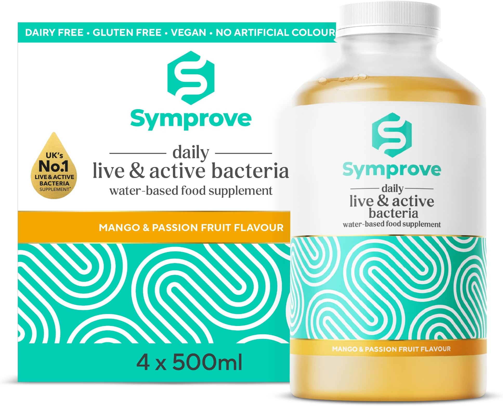 Daily Food Supplement, Delivers Live and Active Bacteria to Your Gut Microbiome, One Month Supply, Mango and Passion Fruit - 4 x 500ml