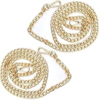 Vista 8 de 2 correas de cadena plana de metal de 47 pulgadas, correa de cadena extraíble para bolso de mano, accesorios con hebillas