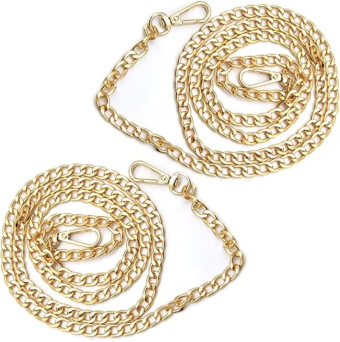 Hocansen 2 correas de cadena plana de metal de 47 pulgadas, correa de cadena extraíble para bolsa, accesorios con hebillas para bricolaje y bolso de