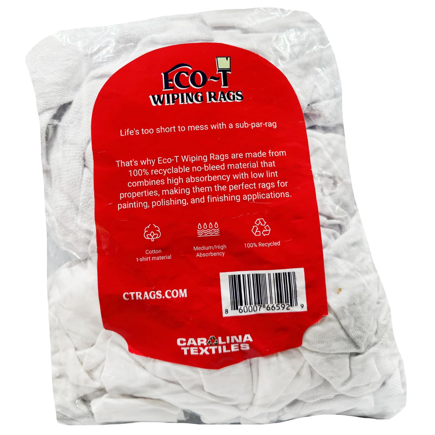 Eco-T Paint Rags - White T-Shirt Material, 100% Recycled, Eco-Friendly, High Absorbency, Low Lint, Low-Cost, Painting and Cleaning Cloth (1 Lb Bag)