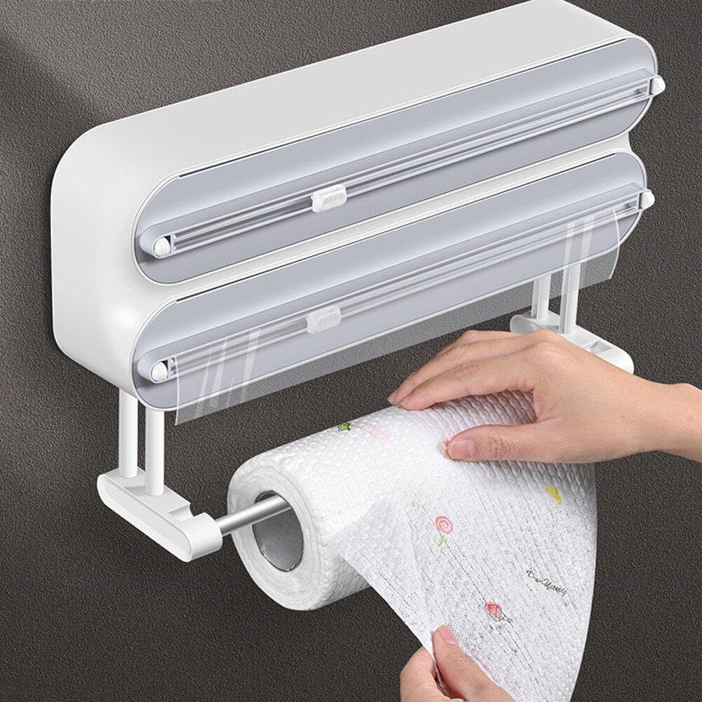 Tagliapatte 3 In 1 Magnetico Da Cucina | Porta Rotolo Con Dispenser Per Pellicola, Alluminio E Carta | Supporto Parete O Frigorifero