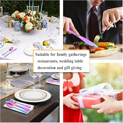 Miniatura 9 de Berglander Juego de cubiertos de 40 piezas, acero inoxidable con chapado en titanio colorido, juego de cubiertos multicolor, cubiertos de color arco