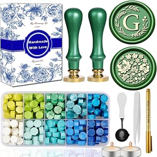 Elegant Initial G Wax Seal Kit,2pcs Exquisite Brass Stamp Heads with Eucalyptus & Flower Designs Ideal for Wedding Invitations Gift Wraps Envelopes and Christmas Cards (Alphabet G Kit)