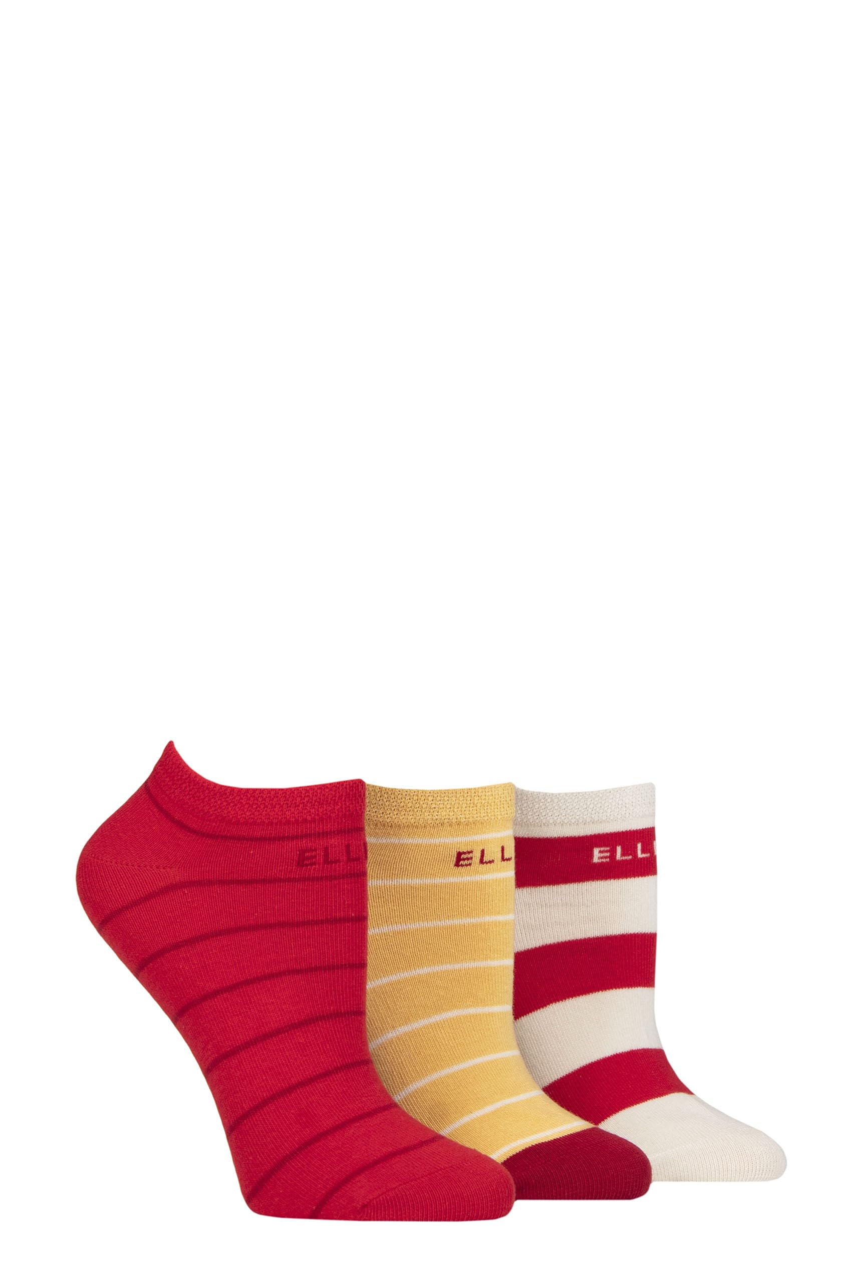 Elle Women's Parisian Rose Striped No-Show Socks - Soft Cotton In Plain, Stripe And Patterned Styles Multipack Of 3 Size 4-8 (Uk, Numeric, 4, 8, Regular, Regular, )