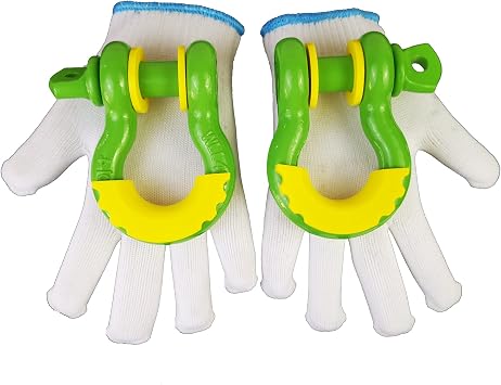 Pack of 2 Green Powder Coated 3/4 D Ring Shackles with Gloves Bundle with Yellow Shackle Isolator to Protect Your Tow Shackles and Bumper Reduce Rattling