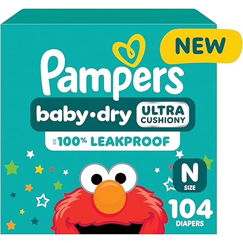 Pampers Diapers - Baby Dry - Size 0, 104 Count, Absorbent Disposable Newbort Diaper (Packaging May Vary)