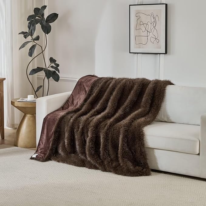 Animebody Luxury Fluffy Faux Fur Throw Blanket,Thick Fluffy Fuzzy Cozy Blanket,Plush Blankets for Couch, Sofa, Chair, Bed-Brown,50x60.