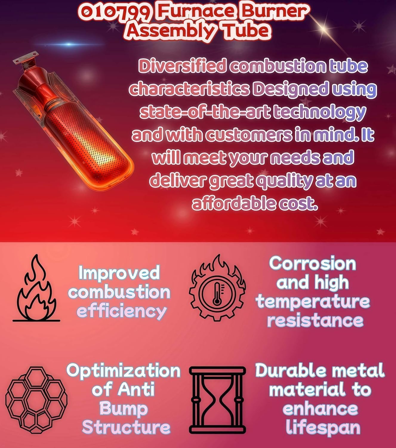 Furnace Burner Tube 010799 010865 010767+Single Probe Gas Furnace Igniters 232286 for Suburban RV SF-Series SF-20/25/30/35/42