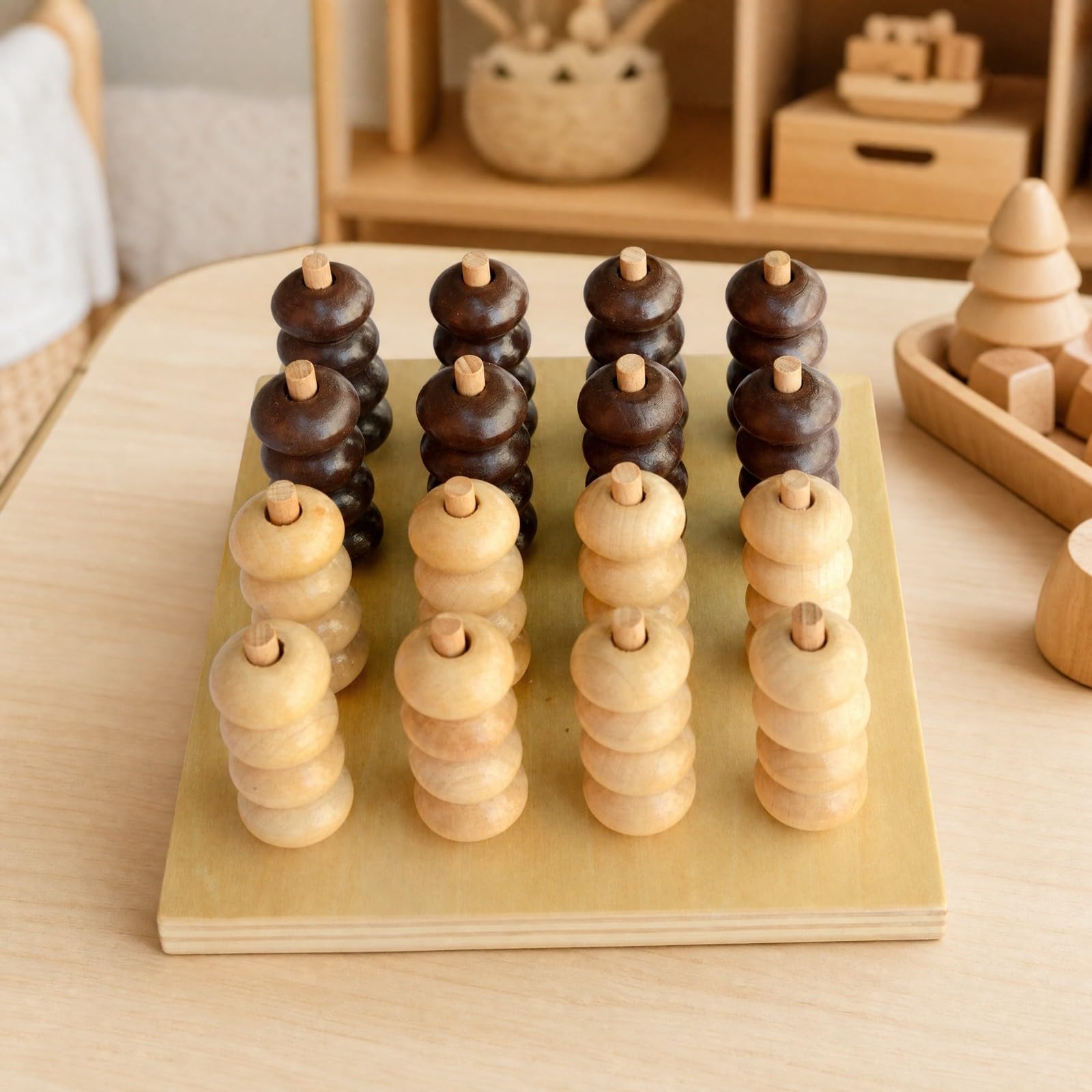 kowaku Gioco di Allineamento Tridimensionale in Legno di Logica Gioco con Pioli e Pezzi a Forma Anello senza Schermo per Bambini in Età Prescolare