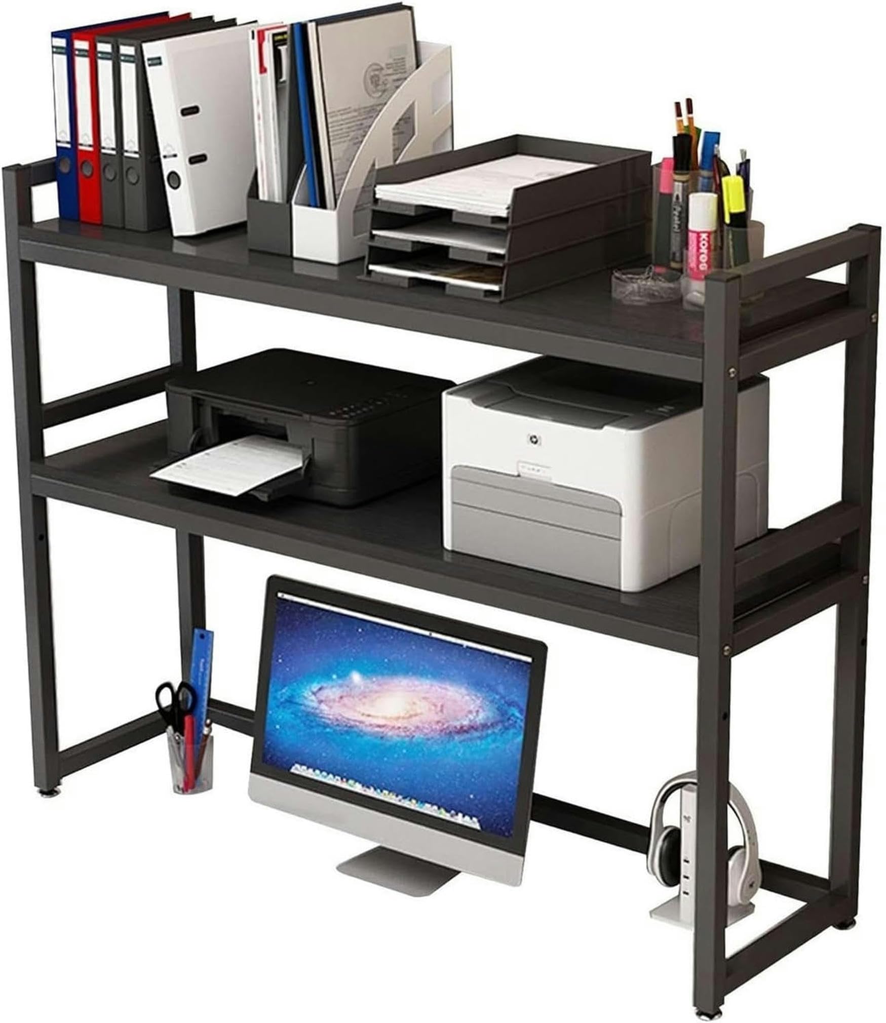 Libreria da scrivania regolabile a 2 livelli, scaffale multiuso da banco per casa e ufficio, semplice e ampio ripiano (B 95 x 32 x 90)