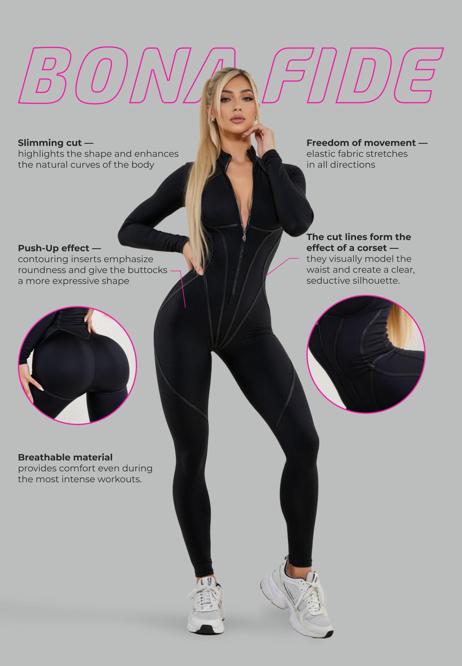 Bona Fide Tuta da allenamento da donna, tuta sportiva con controllo della pancia e sollevamento dei glutei, per yoga, palestra