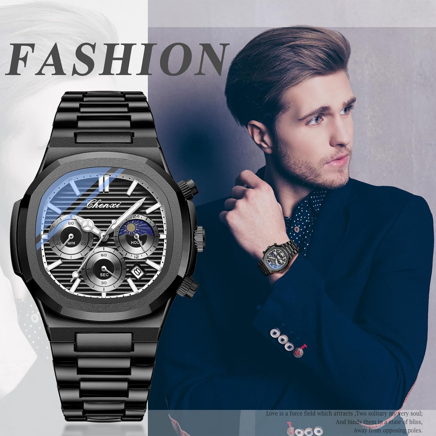 Avaner Men's Stainless Steel Watches: Multifunctional Quartz Wrist Watch with Luminous Hands and Three-Eye Dials