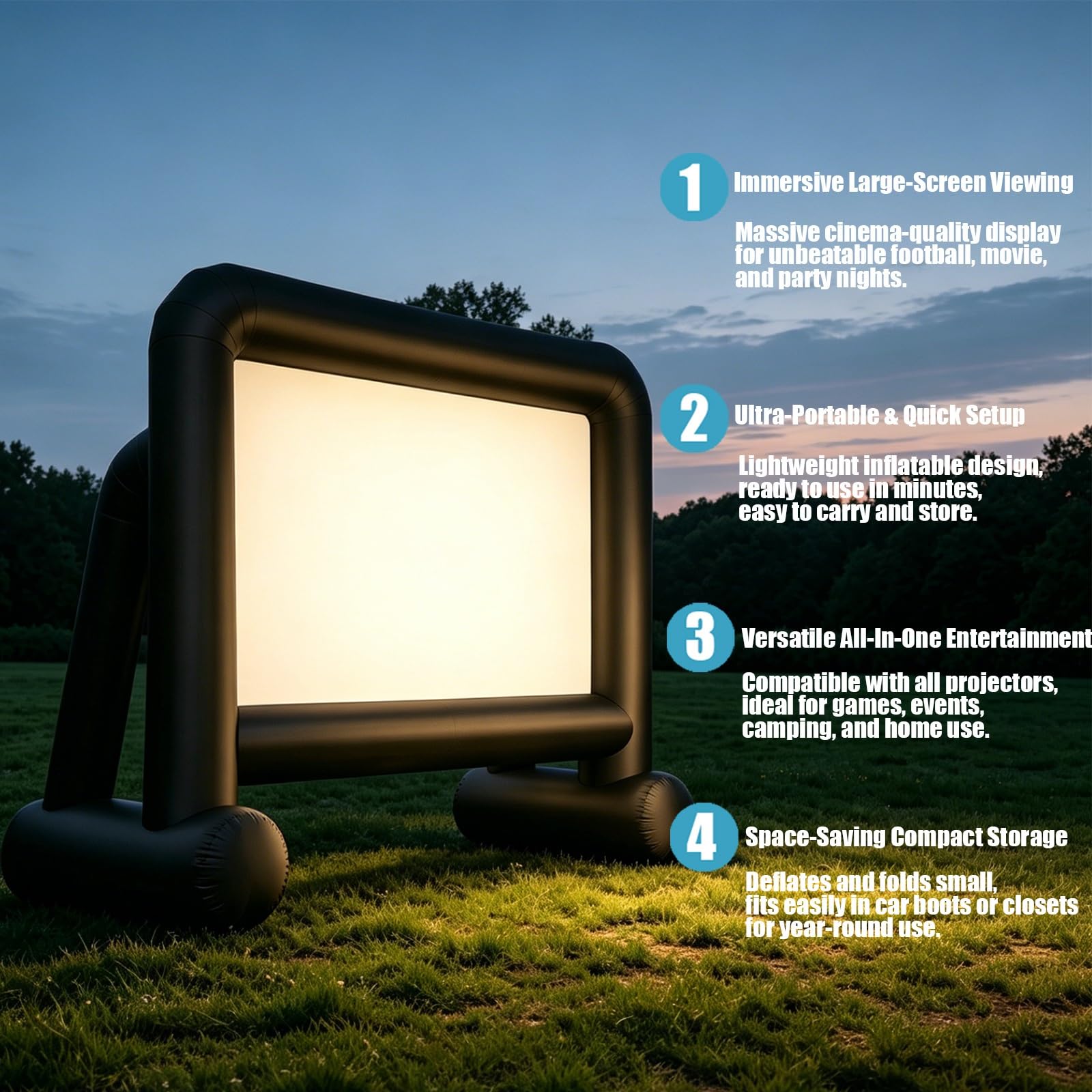 Schermo gonfiabile per proiettore, 4,9 m, portatile, per esterni, per feste in cortile, ideale per serate cinematografiche, eventi sportivi e home cinema