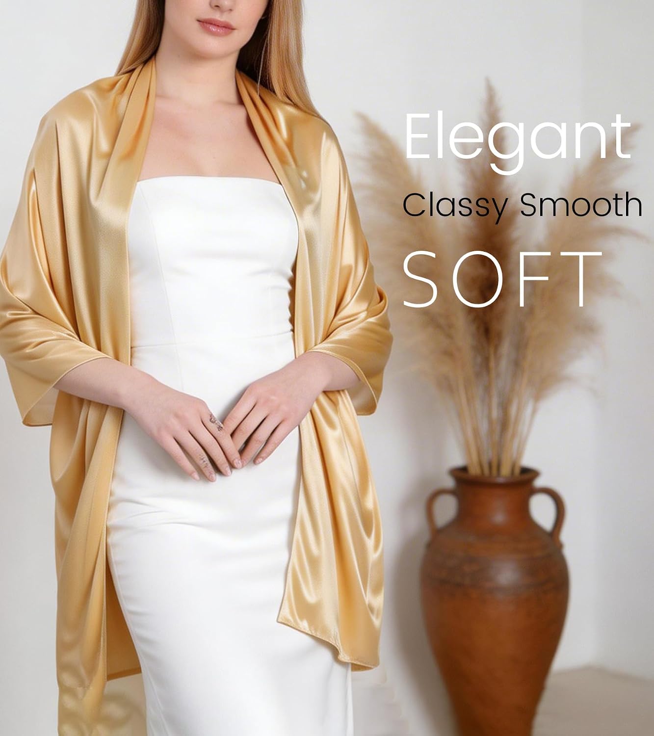 Women Satin Shawl Wrap for Evening Dresses - Silky Long Scarf for Wedding Dress Cover Up Formal