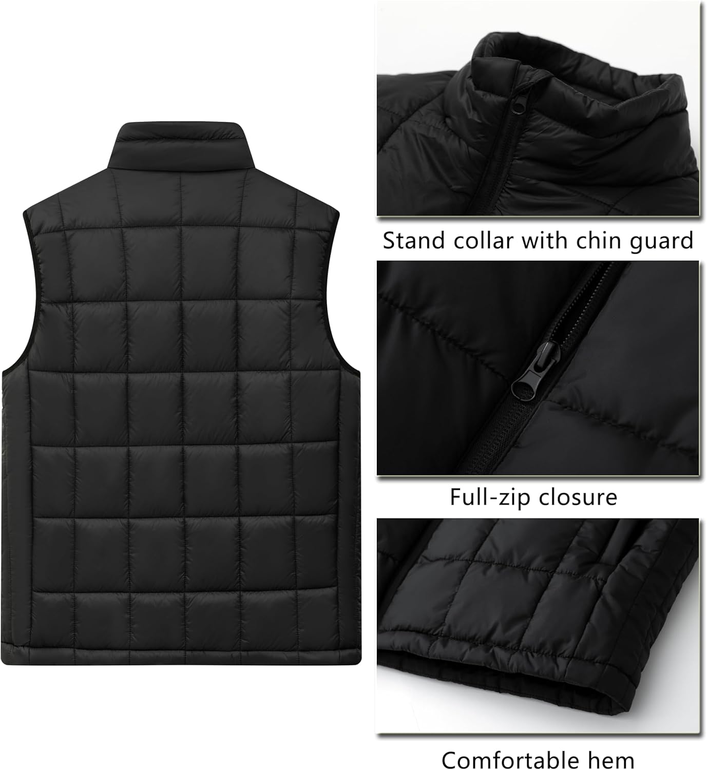 Vcansion Men's Outdoor Quilted Puffer Vest Stand Collar Lightweight Down Sleeveless Jacket Padded Vest - Image 4