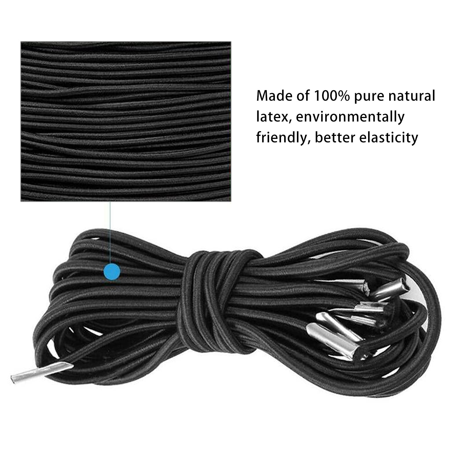 TWSOUL Laccio elastico per sedia a sdraio, cavo di gomma universale per lettino da giardino, sdraio da spiaggia, colore nero (4 x 2,2 m + 4 x 1,35 m