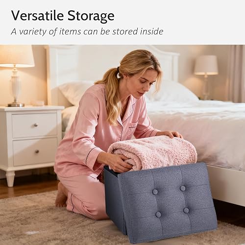 Miniatura 5 de Otomán de Almacenamiento Otomán Reposapiés Taburete Banco Plegable con Almacenamiento Dormitorio de Estudiantes Dormitorio y Entrada 16 X 12 X 12