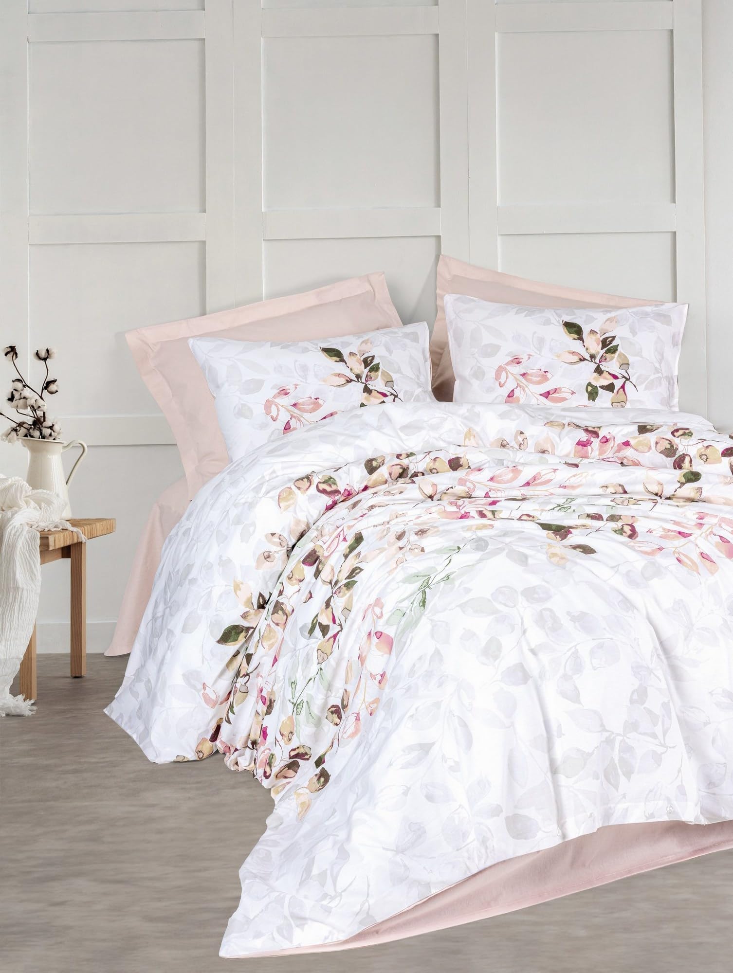 Nuit Des Rêves Beige Ranforce Single Quilt Cover Set, 135 x 200 cm Duvet & 80 x 80 cm Pillowcase, 100% Cotton, Pigment Printed, Machine Washable, Elegant Design, Twin