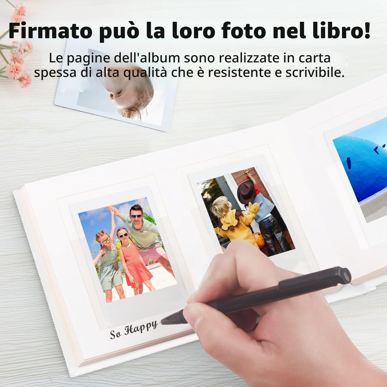 Mini album fotografico a 64 tasche con spazio per scrivere, finestra frontale, per album fotografico Polaroid 3 Inch， per Fujifilm Instax Mini 12 11 9 8 7+ 40, Kodak Zink, HP Sprocket (Bianco)
