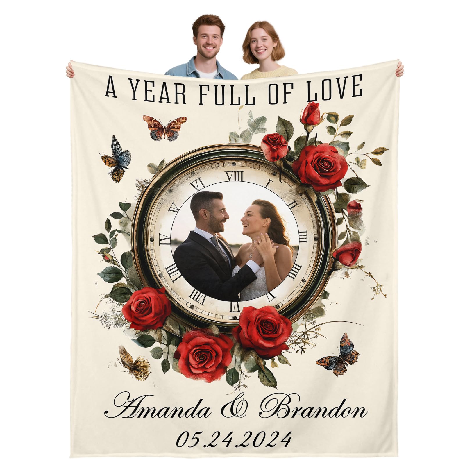 Custom Couples Anniversary Blanket - Personalized Romantic Celebrating Milestones Gifts with Photo Names Date Customized Photo Love Story Throw
