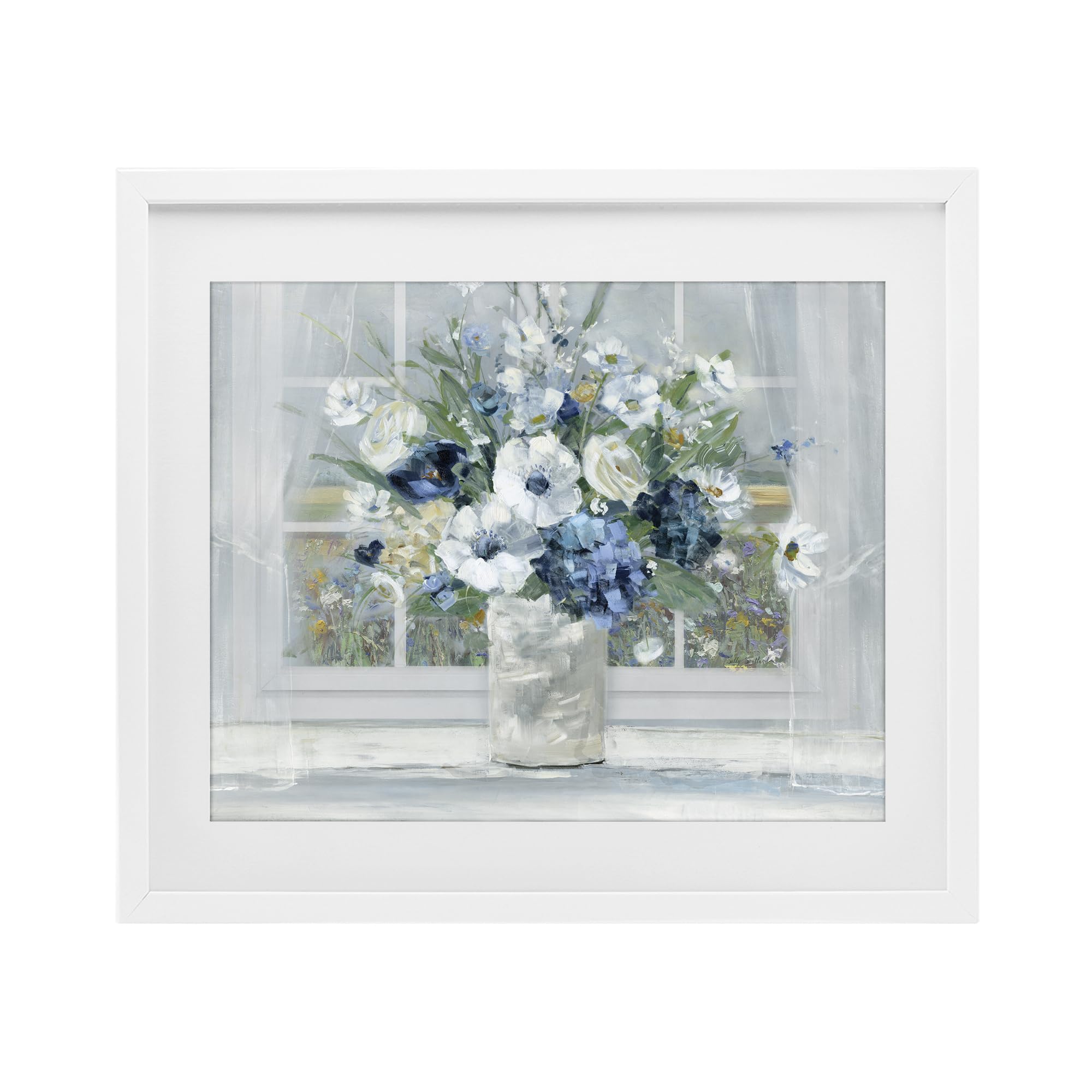 Stupell Industries Coastal White (Textured) Blue Hydrangea Anemone Bouquet, 17 X 21 Inch Framed Print Under Glass
